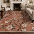 thumbnail image 1 of 5x7 Washable Rugs Non Slip Low Pile Lightweight Print Pattern Area Rug for Living Room Bedroom, Machine Washable Indoor Throw Rug Blossom Branch, Terracotta, 1 of 5