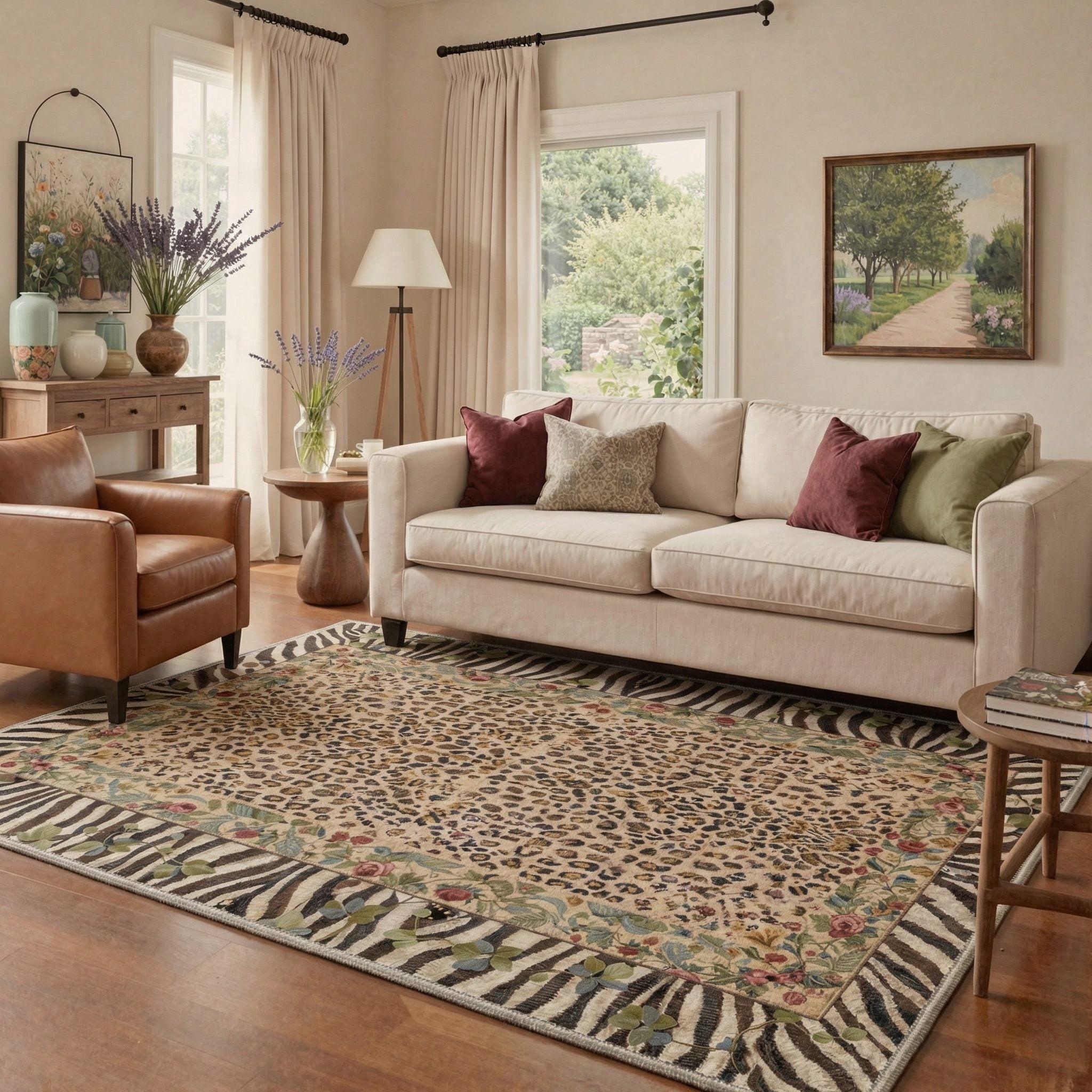 5x7 Washable Rugs for Living Room Non Slip Low Pile Lightweight Area ...