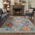 thumbnail image 1 of 5x7 Washable Rugs for Living Room Non Slip Low Pile Lightweight Indoor Vintage Floral Print Area Rugs for Bedroom, Farmhouse Decor, Dusty Blue, 1 of 5