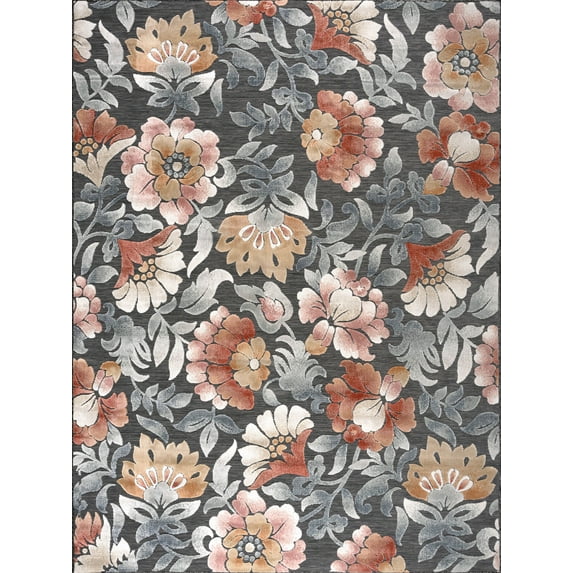 5x7 Water Resistant, Indoor Outdoor Rugs for Patios, Front Door Entry, Entryway, Deck, Porch, Balcony | Outside Area Rug for Patio | Black, Floral | Size: 5'1'' x 7'3''