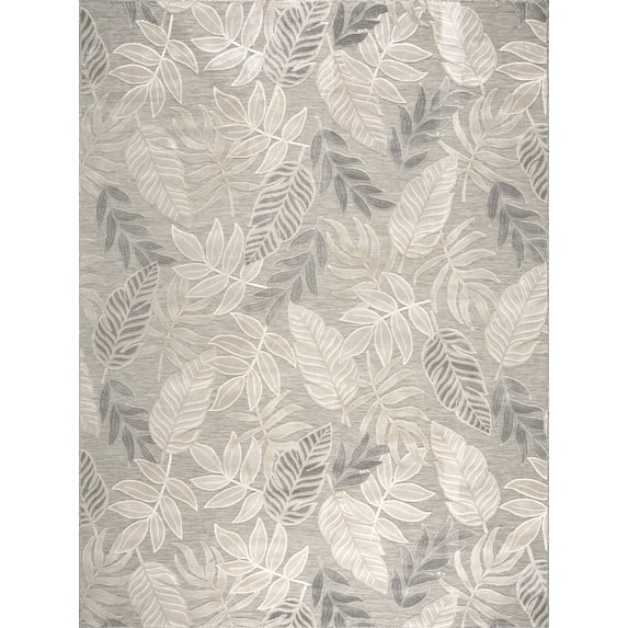 Bliss Rugs Tropical Oasis Indoor Outdoor Area Rug for Patio, Porch, Garden Modern | Gray, 5'1'' x 7'3''