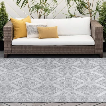 5x7 Water Resistant, Indoor Outdoor Rugs for Patios, Front Door Entry, Entryway, Deck, Porch, Balcony | Outside Area Rug for Patio | Gray, Floral | Size: 5' x 6'11''