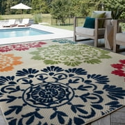 Oasis Modern Floral Multicolor Polypropylene Indoor Outdoor Area Rug, 5'x7' Rectangle