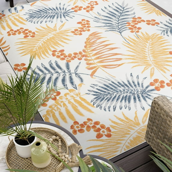 5x7 Water Resistant, Indoor Outdoor Rugs for Patios, Front Door Entry, Entryway, Deck, Porch, Balcony | Outside Area Rug for Patio | Multi-Color, Floral | Size: 5'3'' x 7'3''