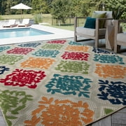 Oasis Modern Medallion Multicolor Polypropylene Indoor Outdoor Area Rug, 5'x7' Rectangle