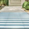 thumbnail image 1 of 5x7 Waterproof, Reversible Plastic Straw Outdoor Rugs for Patios | Also for Camping, RV, Deck, Porch, Balcony, Camp, Patio | Aqua, Stripes | Size: 5' x 6'11'', 1 of 10