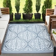 5x7 Waterproof, Reversible Plastic Straw Outdoor Rugs for Patios | Also for Camping, RV, Deck, Porch, Balcony, Camp, Patio | Gray, Damask | Size: 5' x 6'11''