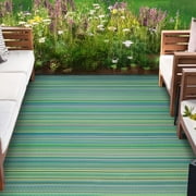 5x7 Reversible Green Polypropylene Outdoor Stripe Area Rug