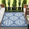 thumbnail image 1 of 5x7 Waterproof, Reversible Plastic Straw Outdoor Rugs for Patios | Also for Camping, RV, Deck, Porch, Balcony, Camp, Patio | Navy, Damask | Size: 5' x 6'11'', 1 of 7