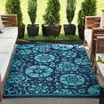 thumbnail image 1 of 5x7 Waterproof, Reversible Plastic Straw Outdoor Rugs for Patios | Also for Camping, RV, Deck, Porch, Balcony, Camp, Patio | Navy, Floral | Size: 5' x 6'11'', 1 of 7