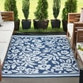 thumbnail image 1 of 5x7 Waterproof, Reversible Plastic Straw Outdoor Rugs for Patios | Also for Camping, RV, Deck, Porch, Balcony, Camp, Patio | Navy, Floral | Size: 5' x 6'11'', 1 of 7