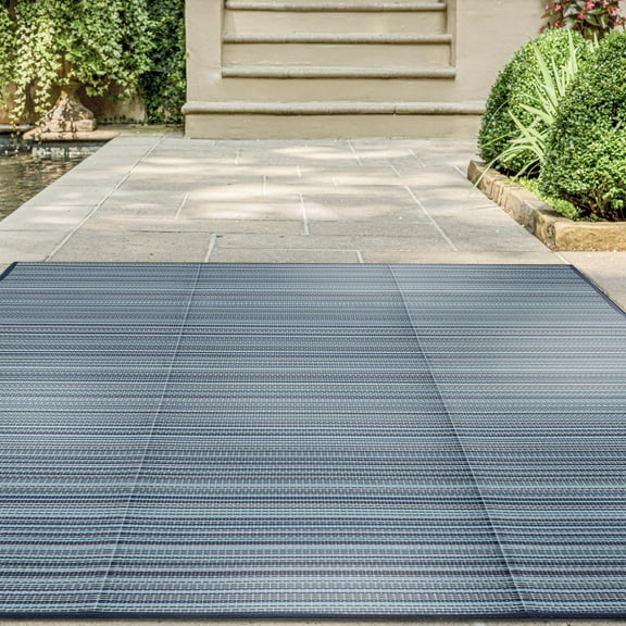 5x7 Waterproof, Reversible Plastic Straw Outdoor Rugs for Patios | Also for Camping, RV, Deck, Porch, Balcony, Camp, Patio | Navy, Stripes | Size: 5' x 6'11''