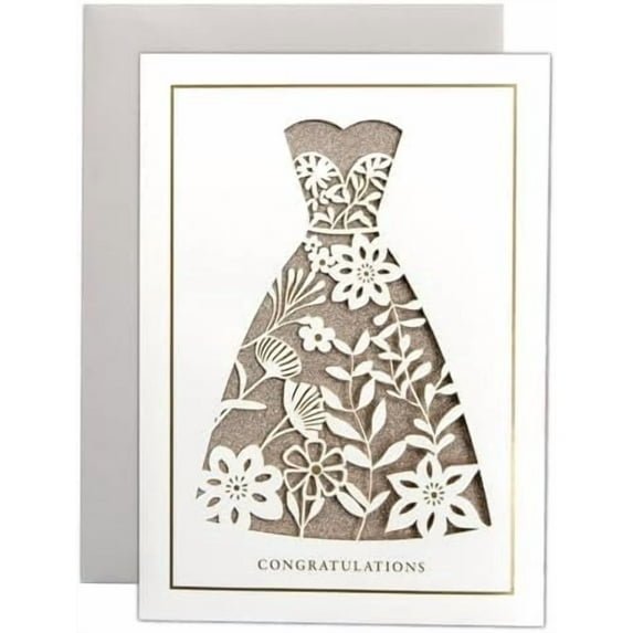 5x7 Wedding Cards for Bridal Shower, Newly Wed, Marriage Gifts, Bride and Groom Gifts, Wedding Gifts for Newlyweds (Wedding Gown) Gold Foil, Laser Cut