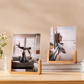 5x7 Wood Picture Frame Set of 2 Rustic Wooden Photo Frames with Base U Shaped Double Sided High Definition Acrylic Covers Menu Holder Sign Card Stand for Tabletop or Desktop Display,Vertical Frame