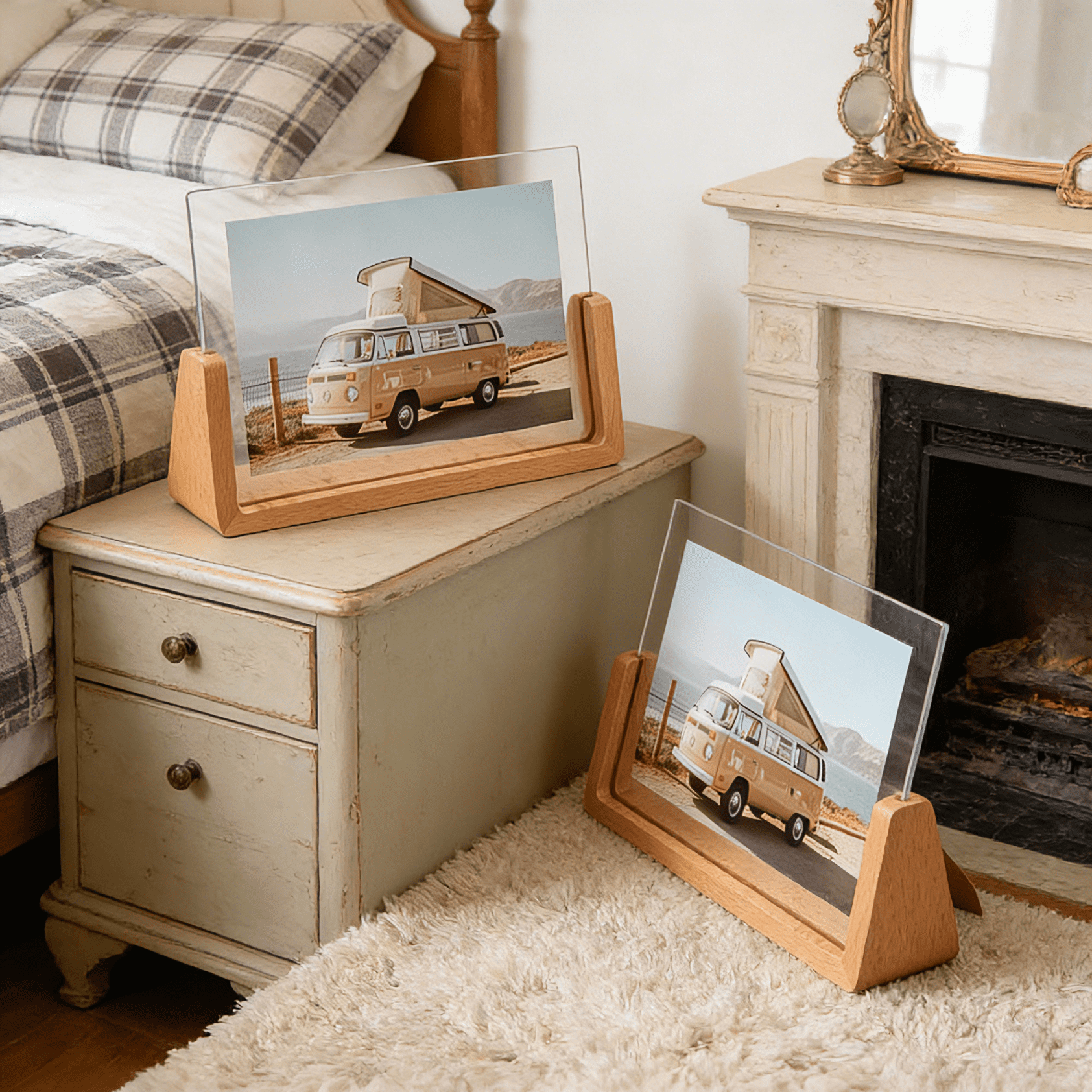 Large Picture Frame Base 5x7 Rustic Wood Picture Frames Set of 2, U-Shaped Base Horizontal Photo ...