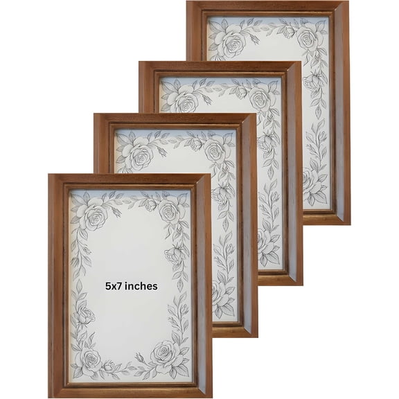 5x7 Wooden Picture Frame, Beveled Border Pine Photo Frames for Home Decor ( set of 4 )