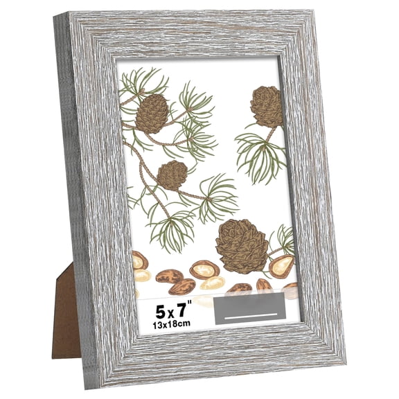 5x7 Wooden Picture Frame Handmade Rustic Gray Photo Frame HD Semi Tempered Glass Wall Tabletop Grey