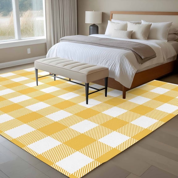 5x7 Yellow Buffalo Check Plaid Area Rug for Living Room, Washable Non Slip Low Pile Soft Indoor Rug for Bedroom Dining Room, Farmhouse Style Standard Room Rug