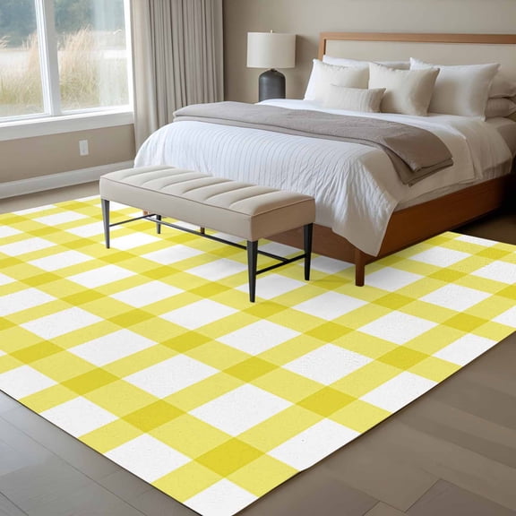 5x7 Yellow Check Plaid Area Rug for Living Room, Washable Non Slip Low Pile Soft Indoor Rug for Bedroom Dining Room, Buffalo Farmhouse Standard Room Rug