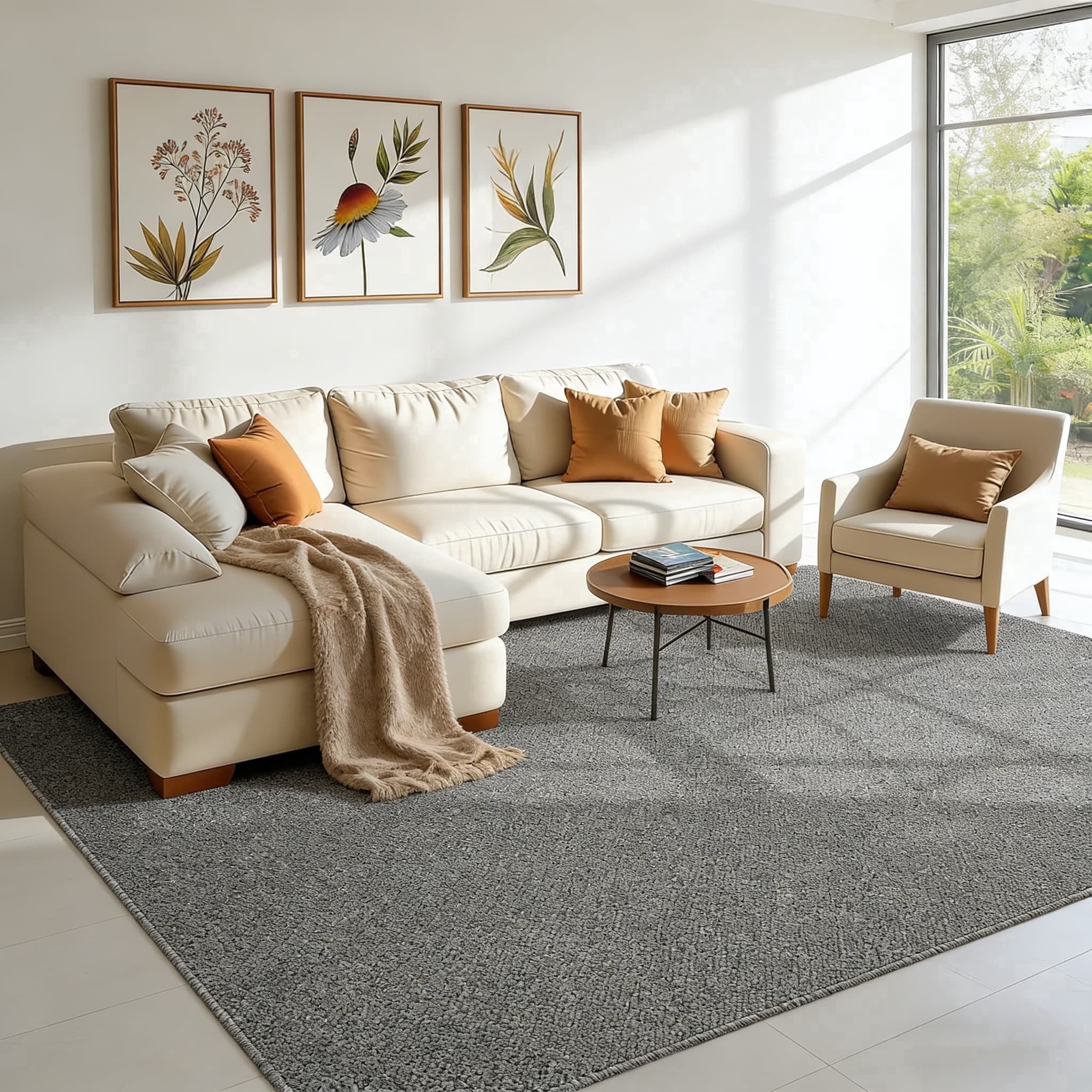 5x7 feet Faux Jute Area Rug, Washable Non-Slip Gray Farmhouse Carpet for Living Room, Bedroom, Dining Room, Hallway, Office & Entryway