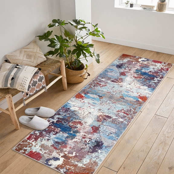 5x7 ft Washable Area Rugs for Living Room, Non-Slip Soft Faux Wool Low Pile Stain Resistant Modern Abstract Rug for Bedroom, Home Office