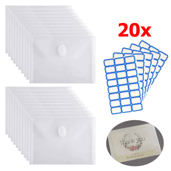 5x7 inch Small Plastic Envelopes Receipt Check Storage File Holder Case 20 Pack Hook & Loop Closure