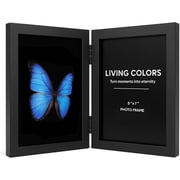WARM&LOVE Black 5x7 Hinged Double Wooden Picture Frame, Folding Vertical Tabletop Desktop Photo Frame