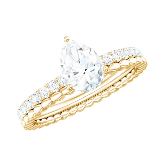 Rosec Jewels Pear Lab Grown Diamond Designer Teardrop Engagement Ring, 0.6 Ct, EF-VS Grade, 14K Yellow Gold, US 9.00