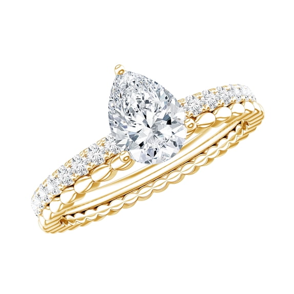 Rosec Jewels Pear Lab Grown Diamond Designer Teardrop Engagement Ring, 0.6 Ct, EF-VS Grade, 14K Yellow Gold, US 9.00