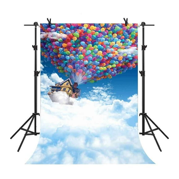 5x7Ft Flying House Backdrop Colorful Balloon Cartoon Background Children Blue Sky Video Photo