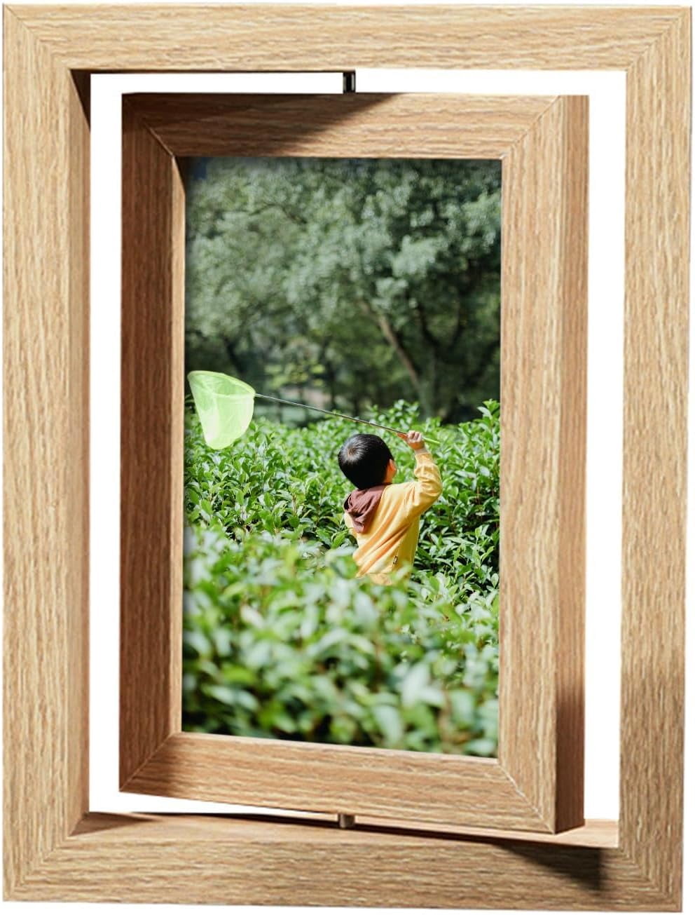 5x7Natural Wood Rotating Floating Picture Frames, Double-Sided Solid ...