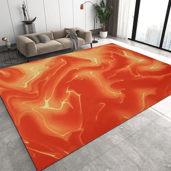 5x7ft Abstract Texture Art Design Area Rug, Red Orange Lava Texture Living Room Rug, Modern Soft Machine Washable Bedroom Carpet, Dining Room Kitchen Non-Slip Rug
