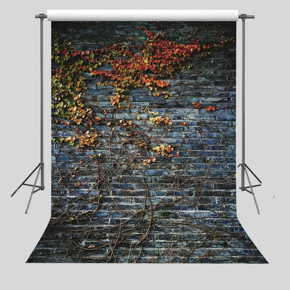 5x7ft Blue Brick Wall with Ivy Backdrop Photography Background Photo Props