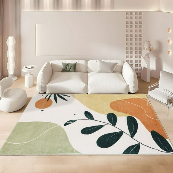 5x7ft Boho Washable Area Rug Botanical Mat -Modern Non-Slip Floral Throw Rugs for Living Room Kids Room Bedroom Spring Abstract Floor Carpet Indoor Home Office Decor -Yellow