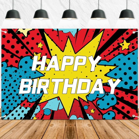 5x7ft Comic Birthday Backdrop Banner Cartoon Colorful Art Paint Theme Background for Boys Girls Birthday Party Graffiti Party Decoration Supplies