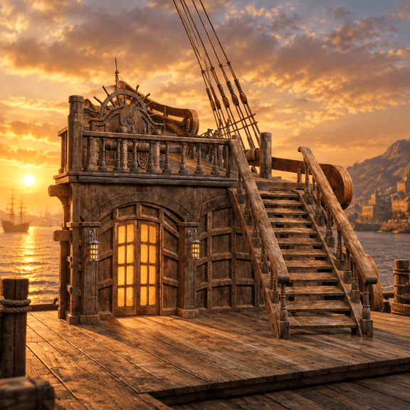 5x7ft Nautical Pirate Ship Polyester Photo Backdrop for Parties and Photoshoots