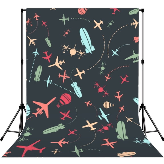 5x7ft Photography Backdrop Photo Studio Background with 4-inch Rod Pocket, Soft Screen, Airplane Flying Air Balloon