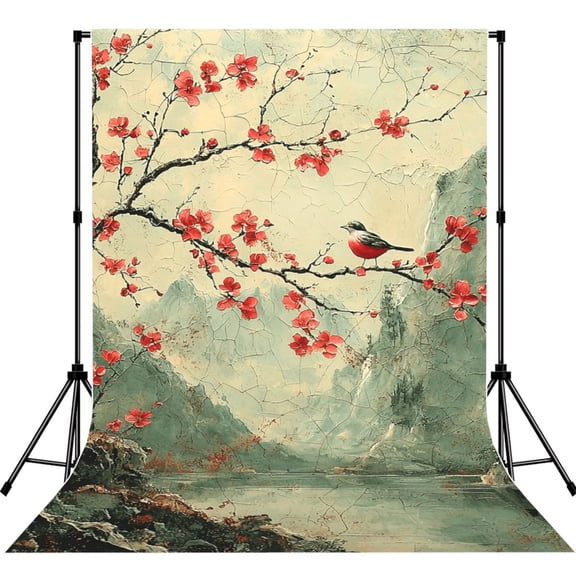 5x7ft Photography Backdrop Photo Studio Background with 4-inch Rod Pocket, Soft Screen, Ancient Chinese Chinoiserie