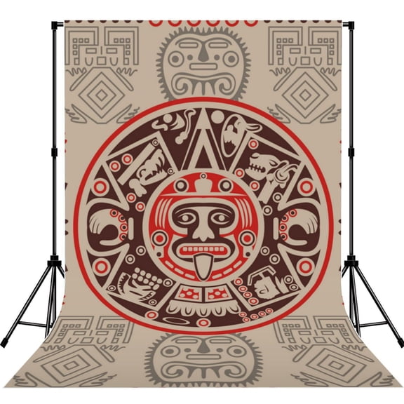 5x7ft Photography Backdrop Photo Studio Background with 4-inch Rod Pocket, Soft Screen, Aztec Ancient American Tribal Face