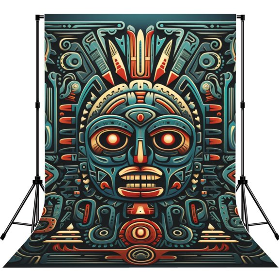 5x7ft Photography Backdrop Photo Studio Background with 4-inch Rod Pocket, Soft Screen, Aztec Southwestern Art Pattern