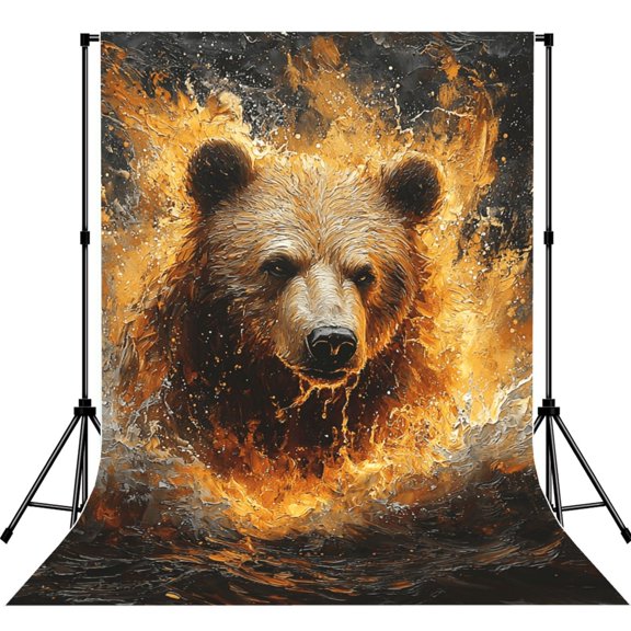 5x7ft Photography Backdrop Photo Studio Background with 4-inch Rod Pocket, Soft Screen, Bear Fire Water