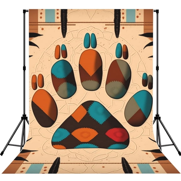 5x7ft Photography Backdrop Photo Studio Background with 4-inch Rod Pocket, Soft Screen, Bear Paw Southwestern Vintage Tribal
