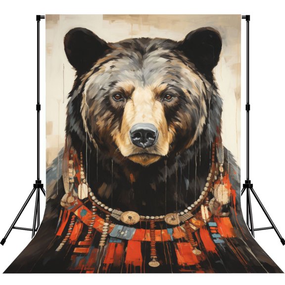 5x7ft Photography Backdrop Photo Studio Background with 4-inch Rod Pocket, Soft Screen, Bear Rustic Lodge Southwestern Art