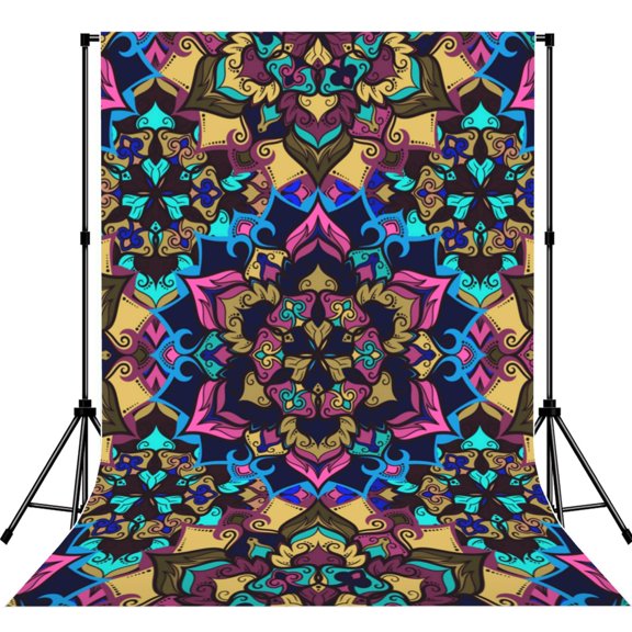 5x7ft Photography Backdrop Photo Studio Background with 4-inch Rod Pocket, Soft Screen, Boho Flower Mandala Tribal