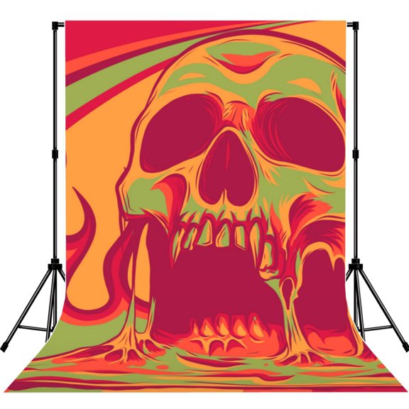 5x7ft Photography Backdrop Photo Studio Background with 4-inch Rod Pocket, Soft Screen, Burning Skull With Flames