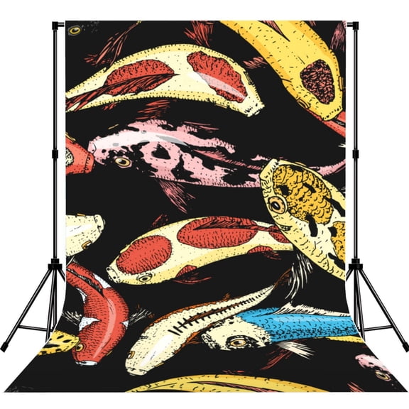 5x7ft Photography Backdrop Photo Studio Background with 4-inch Rod Pocket, Soft Screen, Carps Japanese Fish