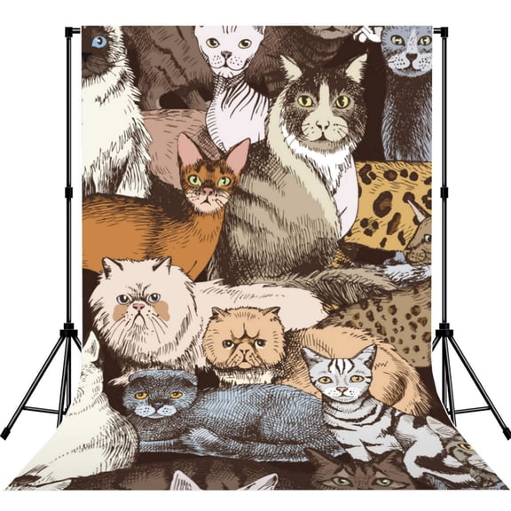 5x7ft Photography Backdrop Photo Studio Background with 4-inch Rod Pocket, Soft Screen, Cats Cartoon Cute