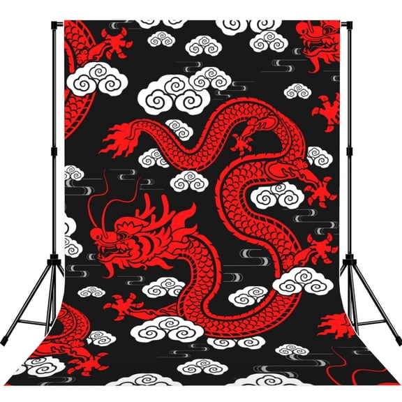 5x7ft Photography Backdrop Photo Studio Background with 4-inch Rod Pocket, Soft Screen, Chinese Dragon Asian Zodiac