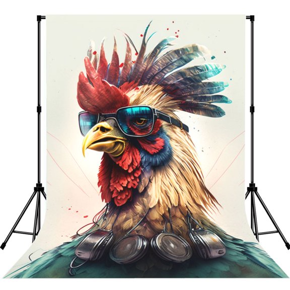 5x7ft Photography Backdrop Photo Studio Background with 4-inch Rod Pocket, Soft Screen, Cool Rooster Watercolor