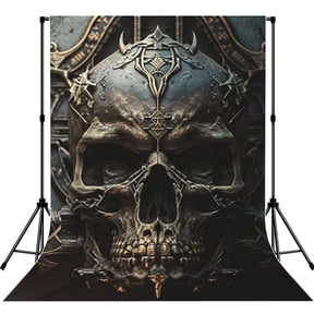 5x7ft Photography Backdrop Photo Studio Background with 4-inch Rod Pocket, Soft Screen, Cool Skull Head Gothic Death